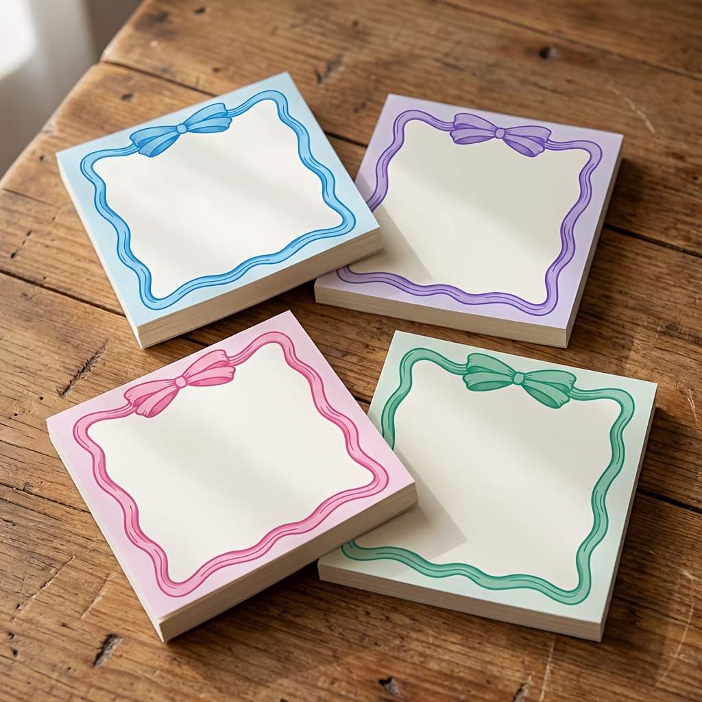 TEMU Set van 4 Esthetische Pastel Lint Strik Sticky Notes - Schattige Coquette Stijl Zelfklevende Memo Pads voor Journal Keeping, Plannen en