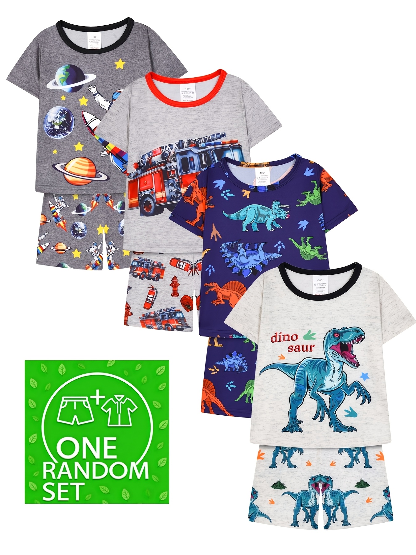 boys must have multi theme pajamas set 1 set summer lightweight breathable sleepwear dinosaur   truck air conditioner outfit summer breathable short sleeve and shorts set multi color random delivery baby pajamas flame retardant