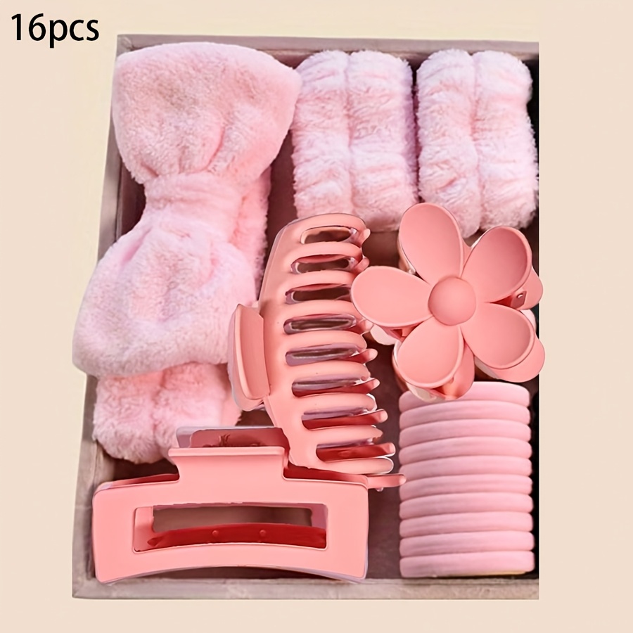 

16pcs Set With Bow, Hairbands For Face Washing, Clips, 100% Polyester, Unscented, For Relaxed & Normal Hair Types