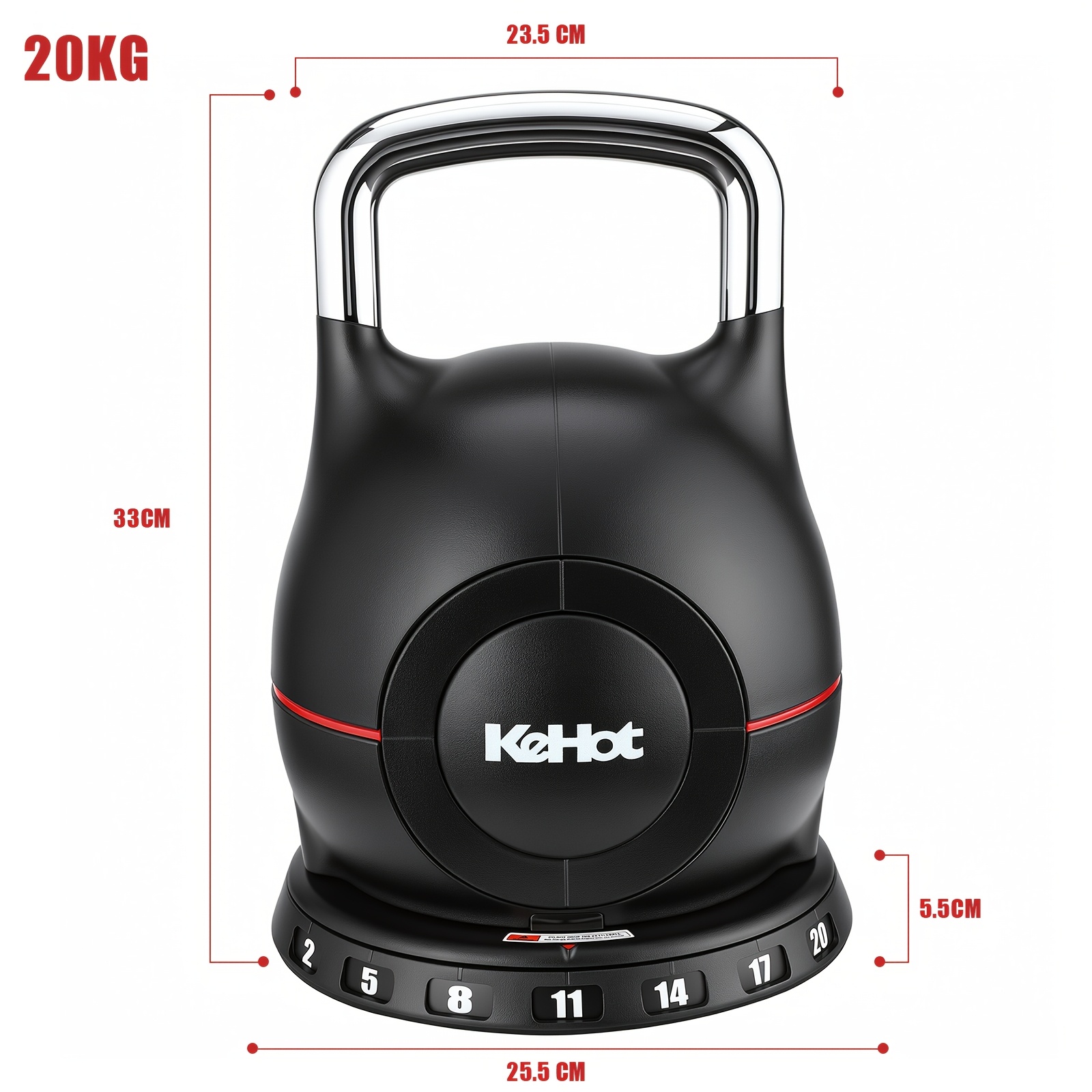 Image of Adjustable Kettlebell 20kg 7 Weight Levels With Base, Home Fitness Strength Training Equipment, Quick Weight Change System, Core Kettlebell, Compact Workout Gear