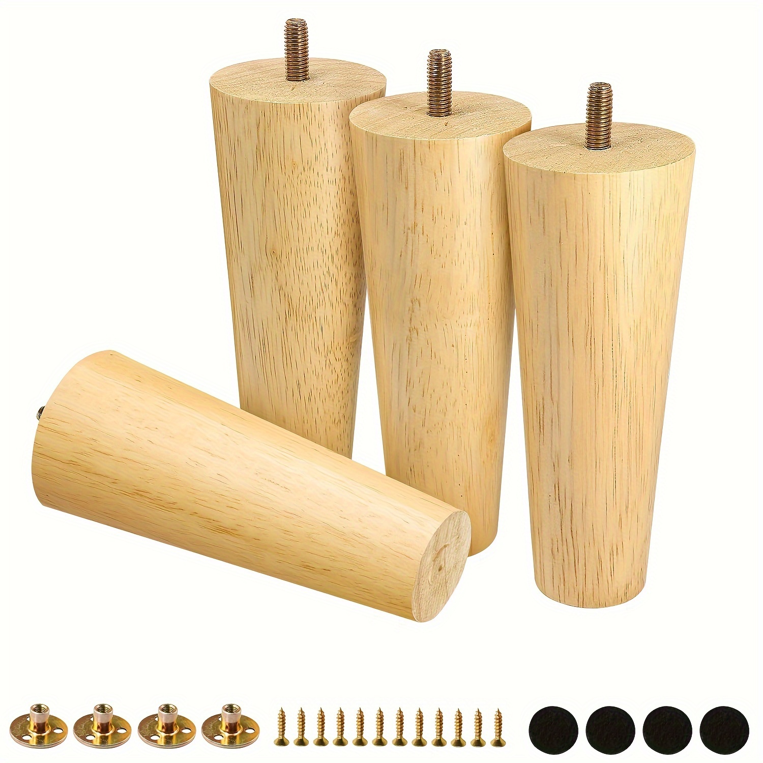 4pcs/set Rubber Wood Furniture Legs, Straight Tapered Wood Legs, Furniture Feet Replacement Legs Suitable For Cabinets Sofas Sofa Dressing Tables Chairs Footstools Tables