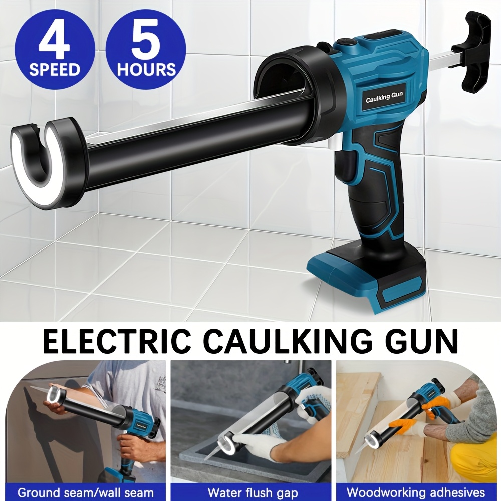 TEMU Electric Caulking Gun-siicone Gun Applicator, Cordless Caulk Gun, Led Light, 4 Adjustable, Drip-free Sealant Gun For Filling, Sealing (no