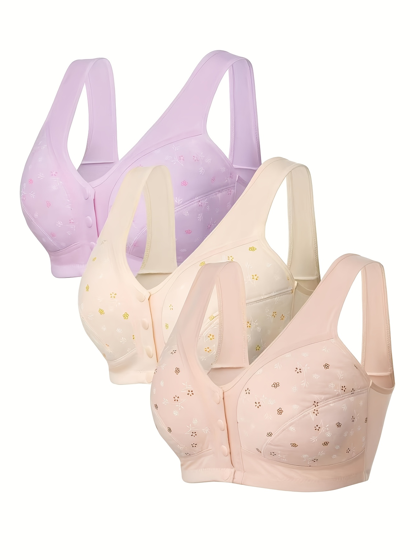 3pcs plus size printed front closure bra set elegant   wire free   bras womens lingerie underwear sets everyday bras fashion underwear   fabric soft material padded bras seamless underwear