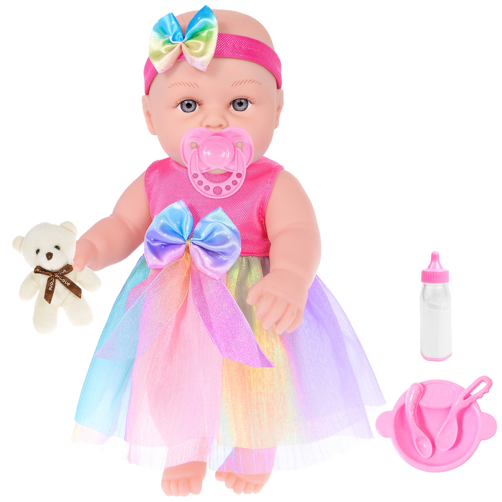 

12" Doll With Pink Tulle Skirt, Headband & Accessories - Perfect Christmas Gift For Girls 3-6 & 6-12