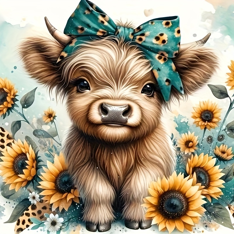 

Adorable Highland Cow Diamond Painting Kit With Sunflowers, Round Drill, Animal Theme Canvas Art For Diy Home Wall Decor, 30x30cm (11.8x11.8in) Craft Set