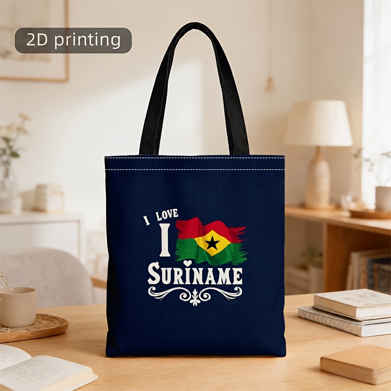 TEMU Crossbody Bag And Handbag For Men And Women, Dark Blue 2-in-1 Tote And Crossbody Bag With Suriname Flag And 'i Love Suriname' Print, Unisex For