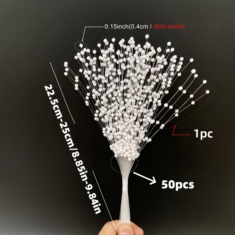 E-shop 50 Stk. Weiße 4mm Perlenstäbchen - Handgemachte Blumenperlenstränge mit Künstlichen Blumenausschnitten für DIY Hochzeit, Weihnachtsgirlanden,