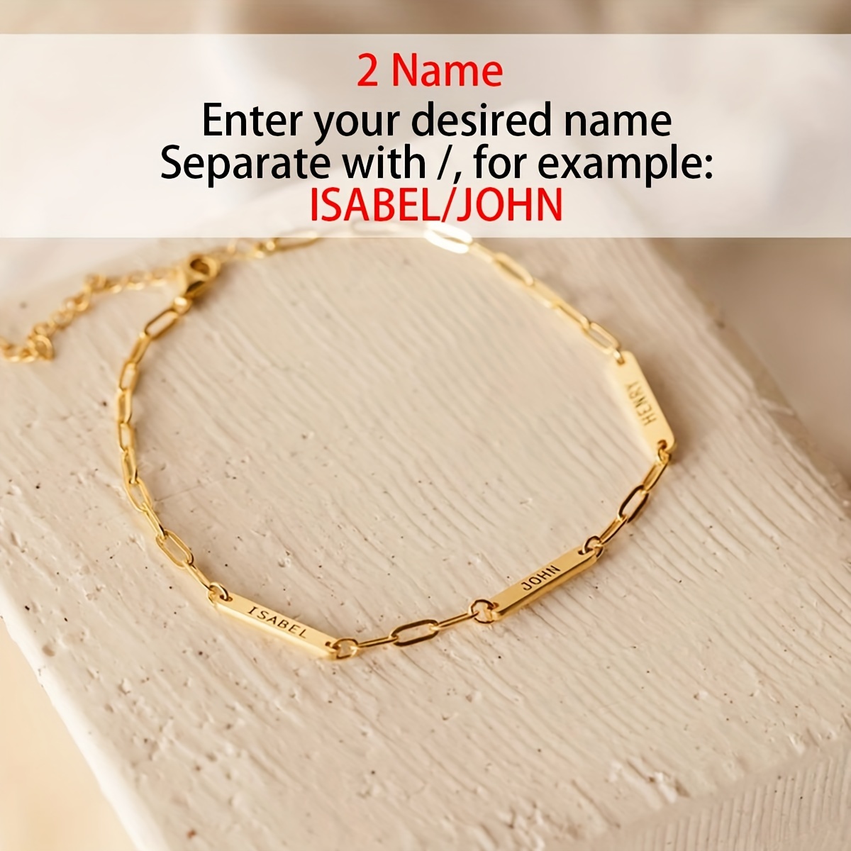 TEMU Customize Personalized 1-4 English Name Fashion Bracelets, Plated 18k Stainless Steel Paper Clip Chain Bracelet, Easy, Stylish And Elegant,