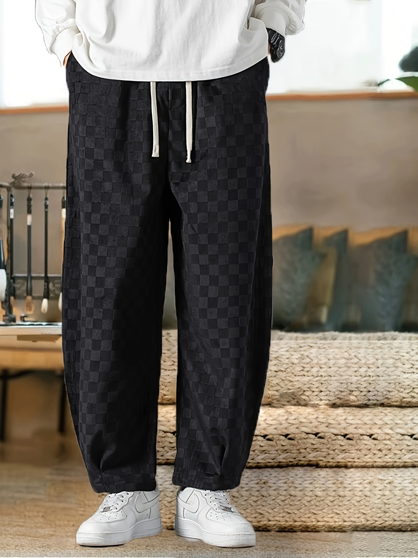 mens casual corduroy wide leg pants loose straight leg - Temu