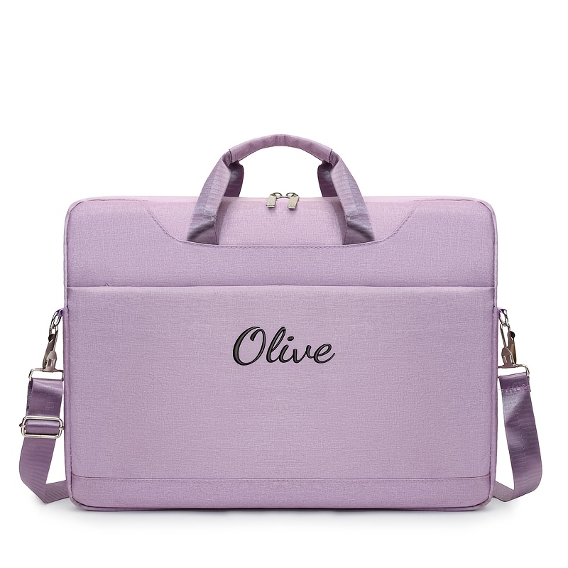 TEMU Solid Lightweight Portable Handheld Shoulder Laptop Bag, Briefcase, Adjustable And Removable Shoulder Strap, Embroidery Customization And Text,