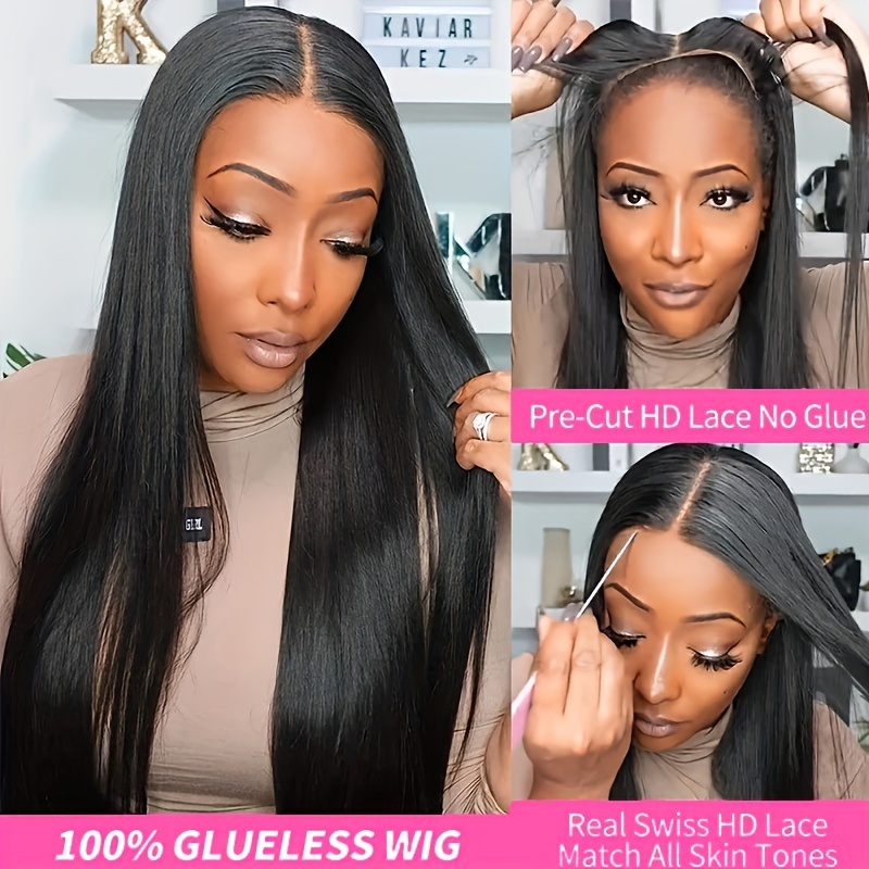  less wigs human hair 180 density pre cut lace less wig hd straight 4x4 closure wigs for women real no wigs for women details 5