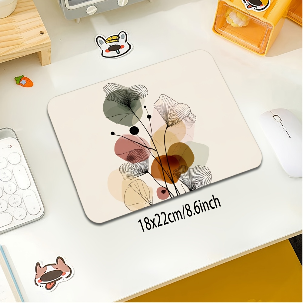 TEMU 1pc Hand-painted Botanical Pattern Mouse Pad, Rubber Non-slip Gaming Mouse Mat, High-definition Printed Desk Mat, Small-sized Mouse Pad, 18x22cm