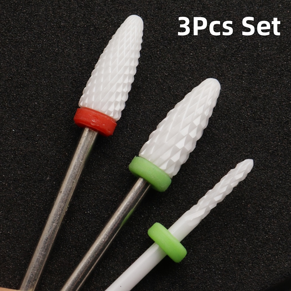 TEMU 3pcs Ceramic Nail Drill Bits Set For Gel Polish Removal, Acrylic Removal & Nail Prep, Professional Bits, 3/32" Shank
