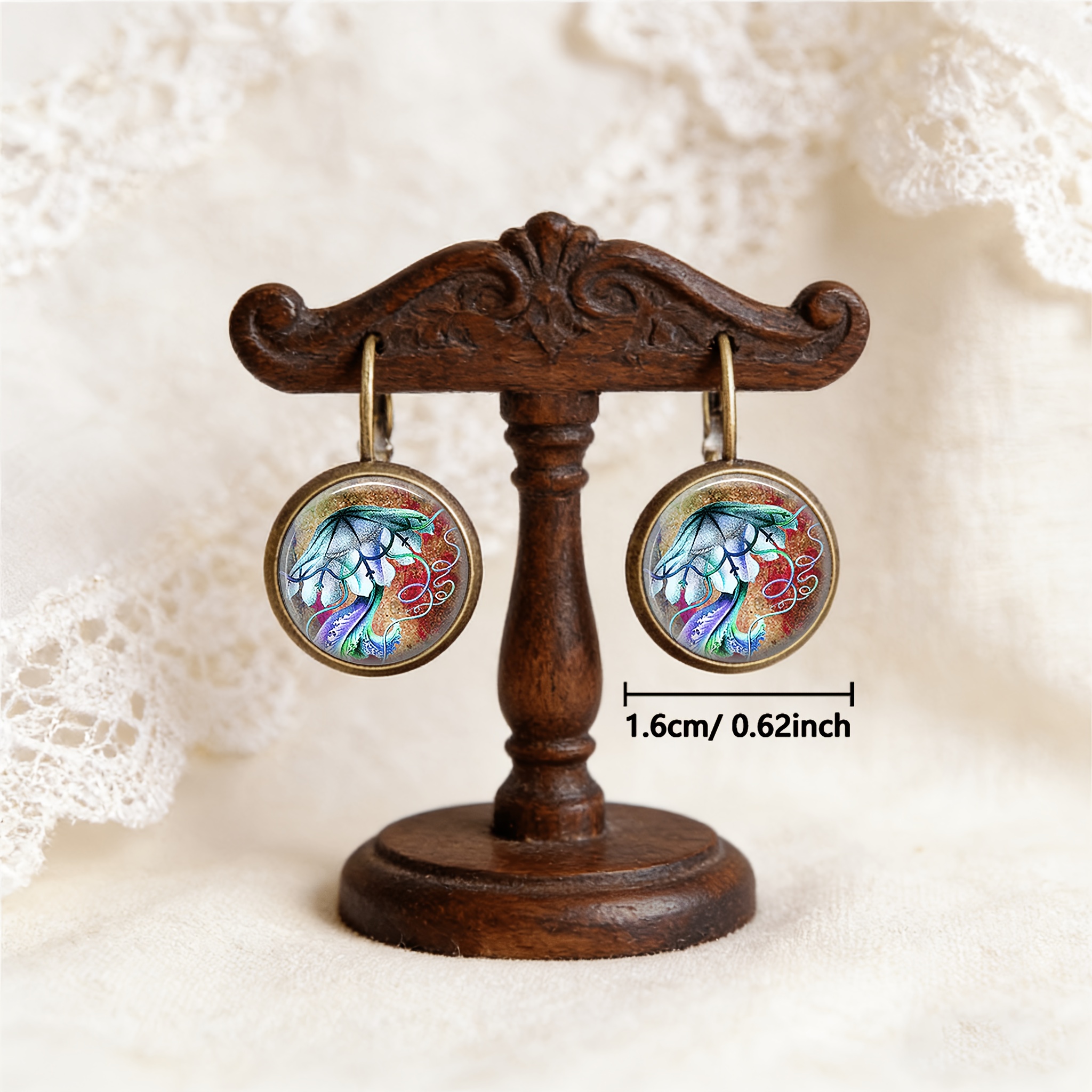 2pcs Set Antique Cyan Round Classical Earrings with Ear Hooks