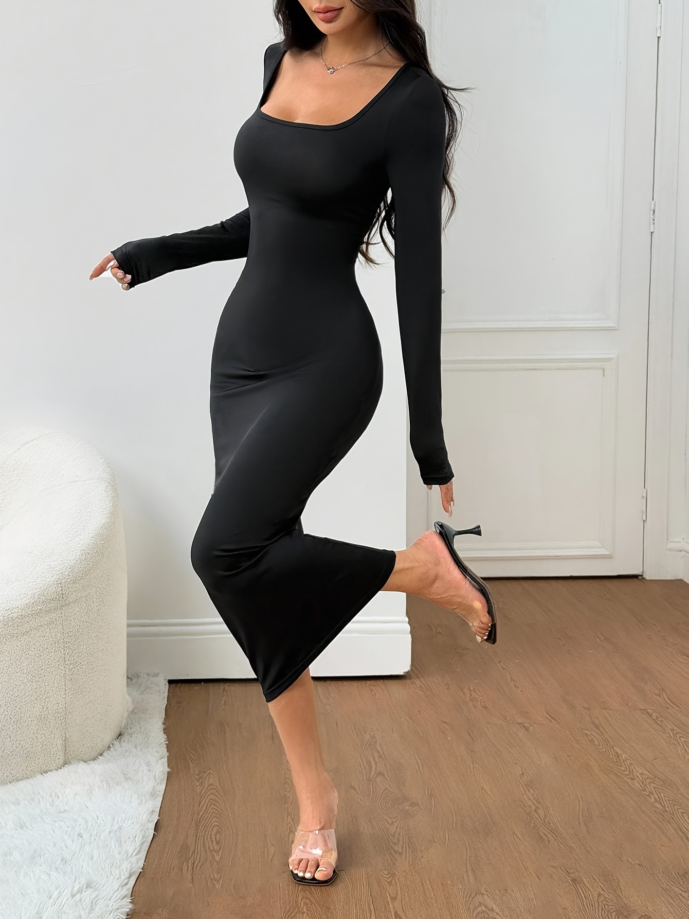 chinese dress ladies Fleece Line Hoodie Maxi Dress – SAMAC CANADA