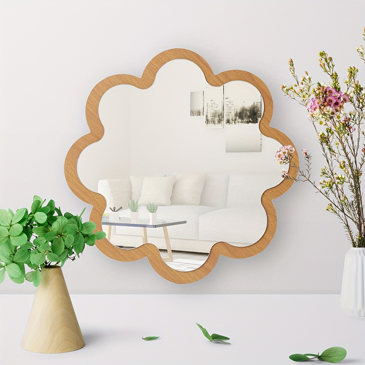 

Wooden Cloud-shaped Wall Mirror: Decorative, Vertical, And No Electricity Required