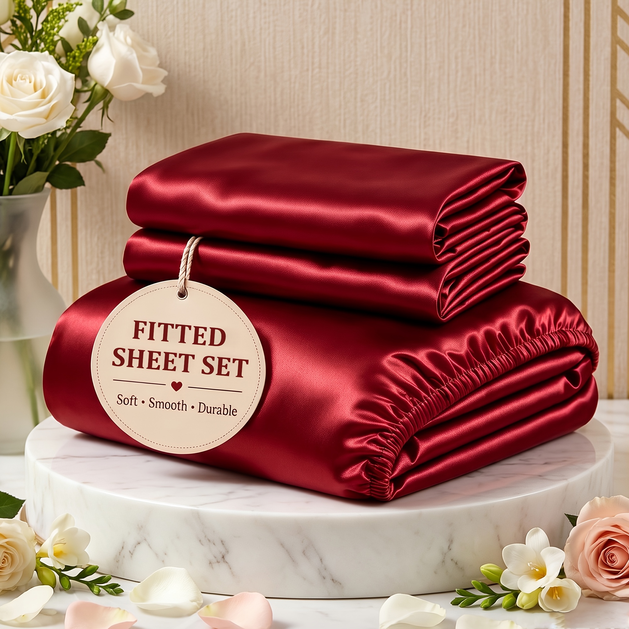 TEMU Deep Pocket Luxury Satin Fitted Sheet Set, Soft Smooth Breathable , Christmas Home Decor, For Kids Bedroom Master Bedroom Rv, Random Colors