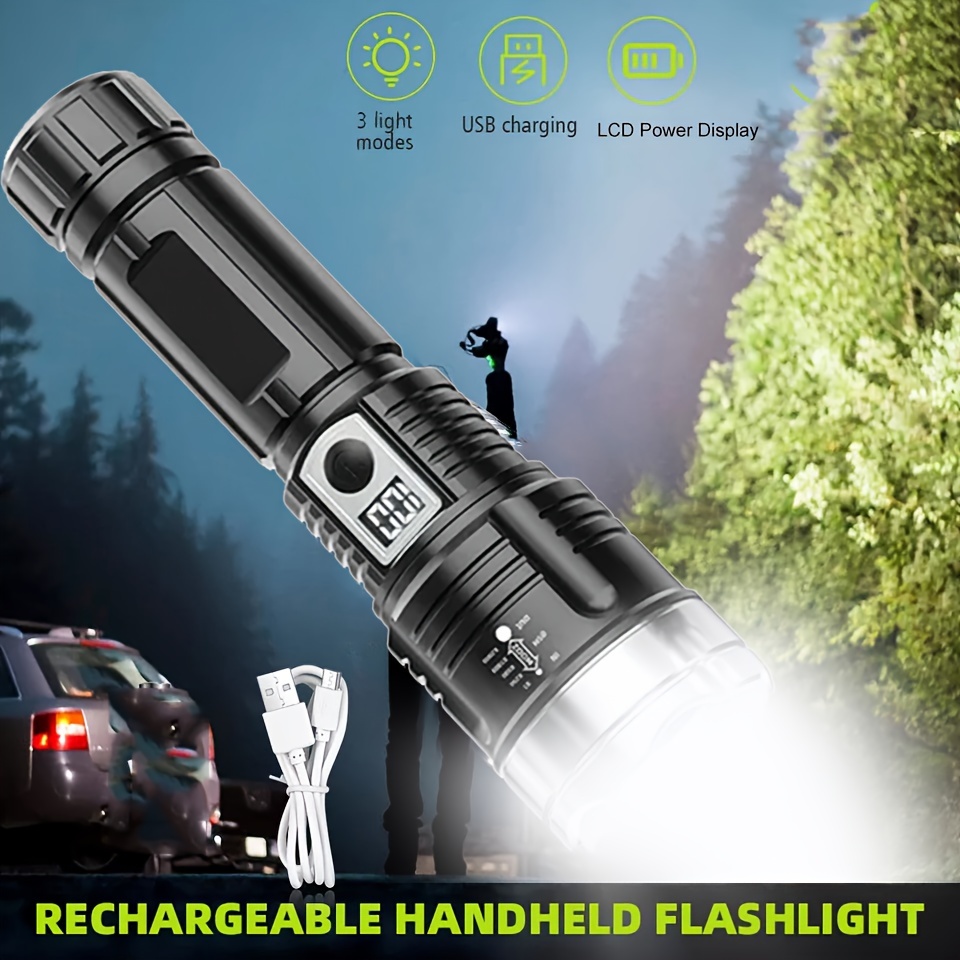 TEMU 1pc Handheld Bright Flashlight, Led Flashlight Flashlight Zoom Flashlight, Tactical Flashlight-3 Lighting , Power Indicator Light, Suitable For