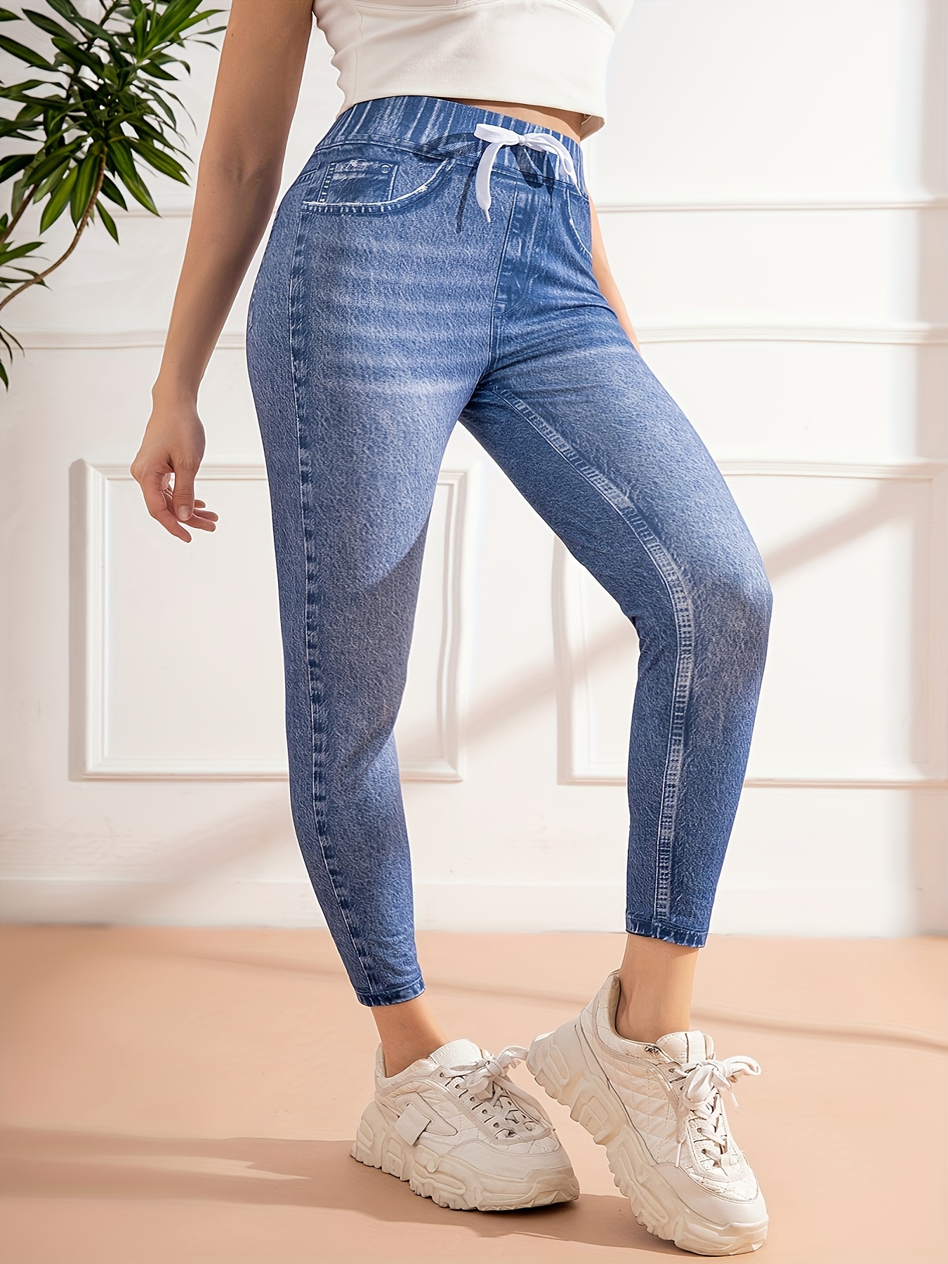 pantalones mujer talla denim estampado Temu
