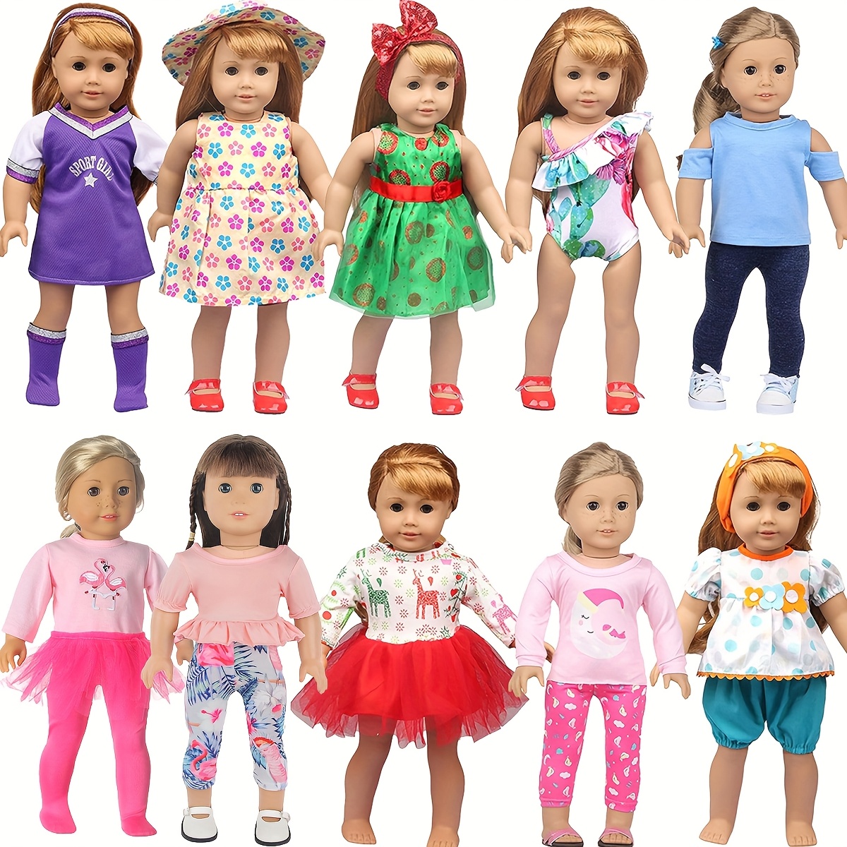 TEMU 10 Sets Of Doll Clothes, Suitable For 18-inch Dolls, Doll Swimsuits, Doll Pajamas, Doll Sports Clothes, D0ll Skirts, Doll Casual Suits, Doll