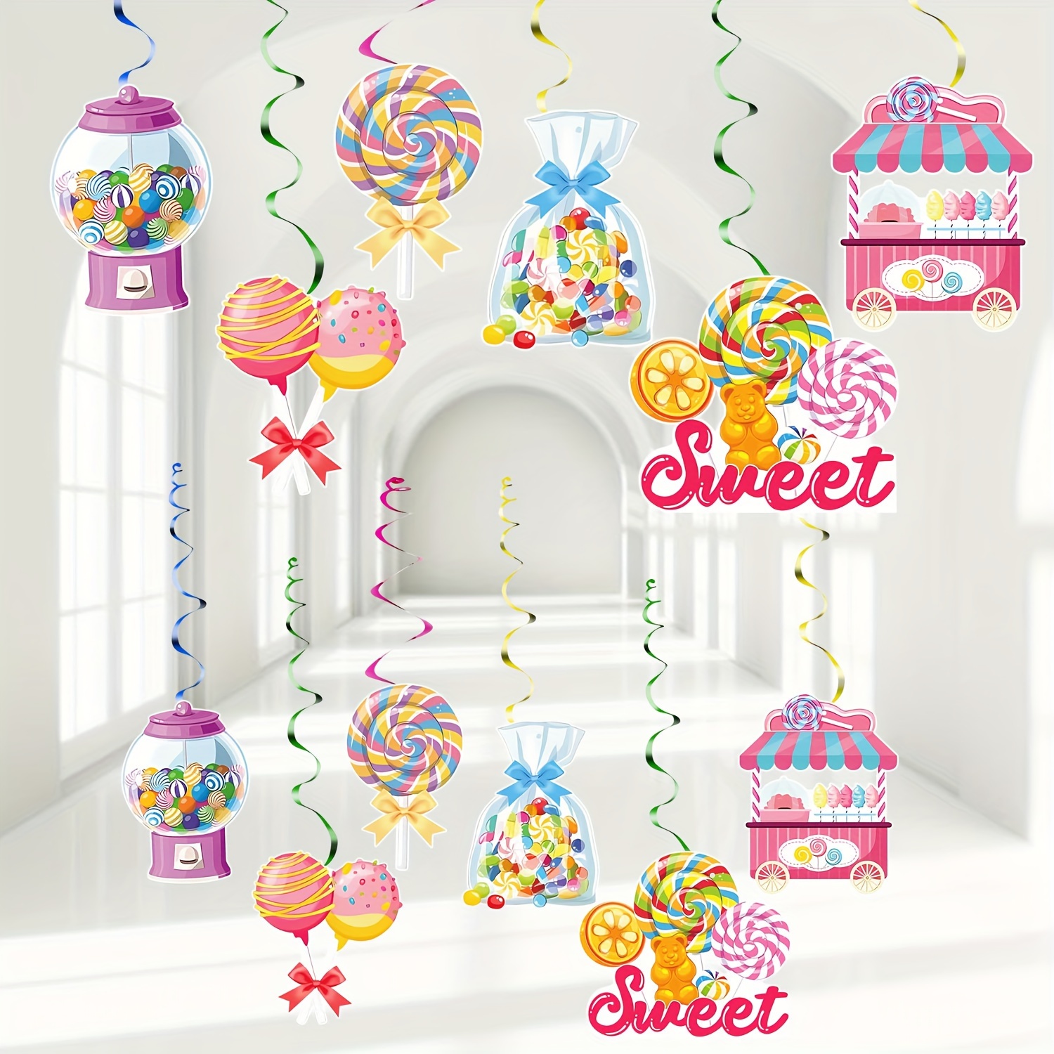 

12pcs Candyland Birthday Party Decor Set - Hanging , Lollipop, Donut, Ice Cream Themed Decorations For Sweet Celebrations