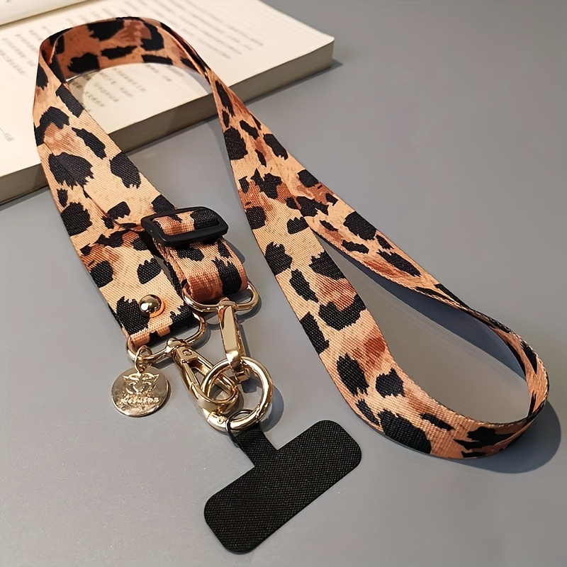 Stylish Leopard Print Colorful Mobile Phone Lanyard, Long Crossbody Backpackable For Women's Outdoor Use With Adjustable Strap Width