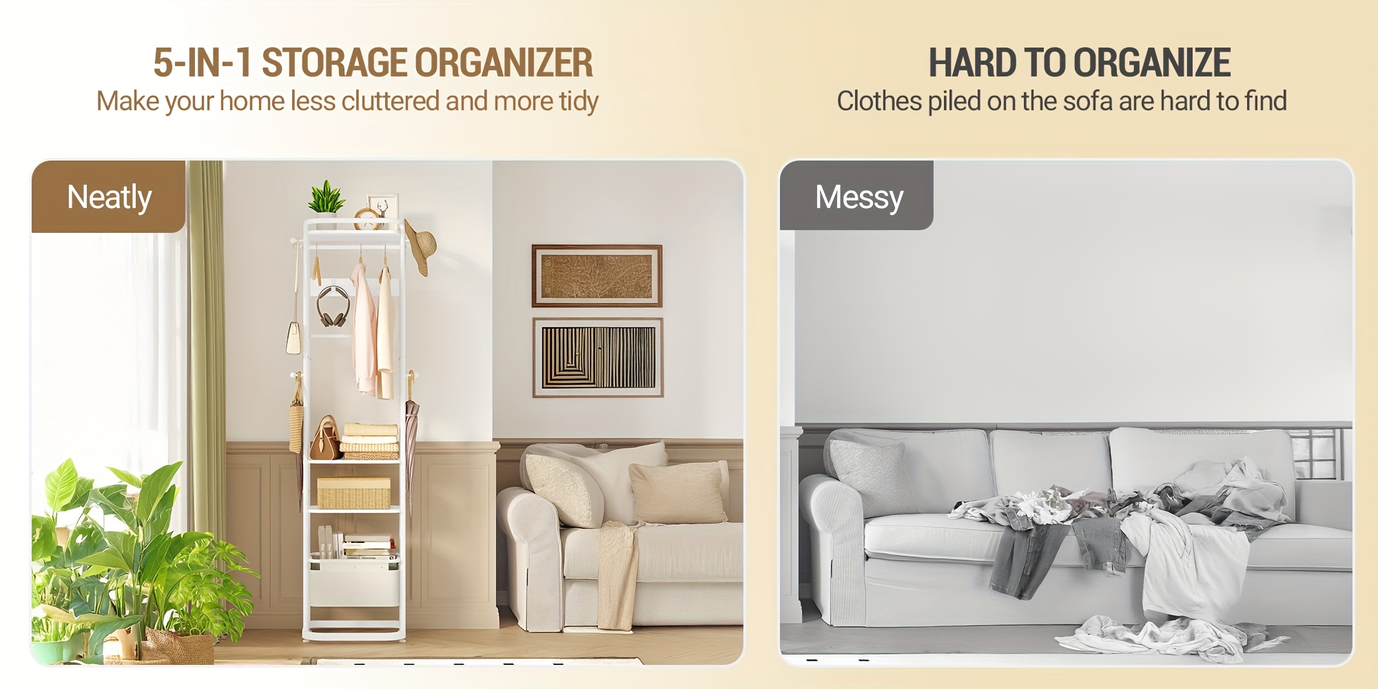 Portemanteau, Portant à Vêtements En Bois, Support Sur Pieds Avec 8 Crochets, Pour Manteaux, Chapeaux, Sacs, Pour Entrée, Couloir, Bois D'hévéa, Couleur Naturelle