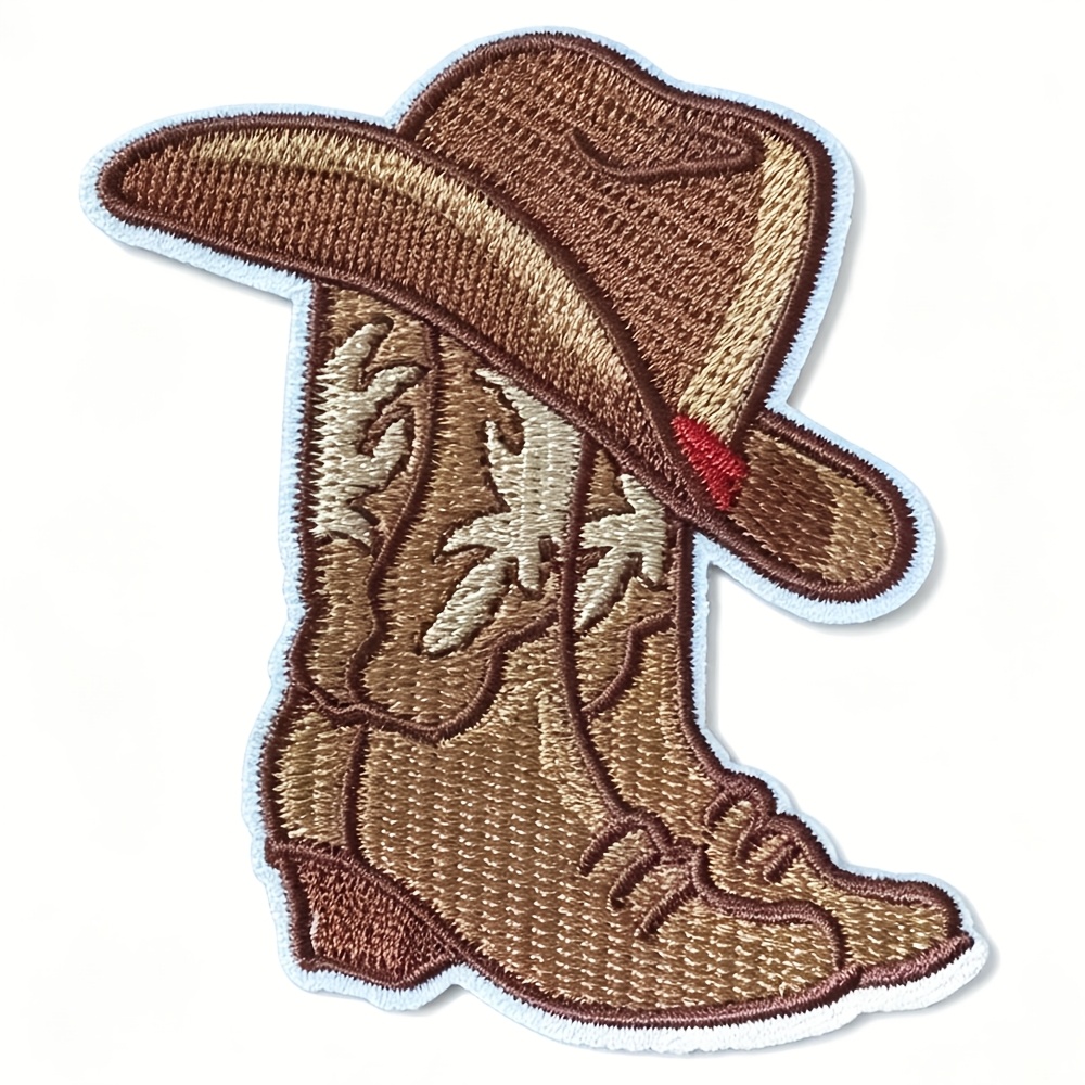 1 parche de tela bordado decorativo termoadhesivo con respaldo adhesivo para botas y sombrero estilo vaquero  ,   para chaquetas, bolsos, sombreros, ropa, carteras, suéteres, modificación de artículos antiguos, añadidos de ropa con   bordada