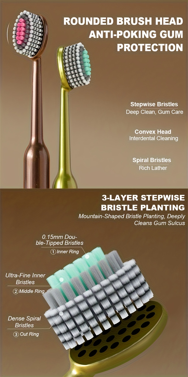 4pcs/8pcs, 4 Colores de Cepillo de Dientes Manual para Adultos con Cerdas Suaves, Cabeza de Cepillo Triple Zona en Forma de Montaña Convexa, Suave y Fácil de Usar, Mango de Lujo Ligero, Antideslizante, Esencial para la Limpieza Profunda y el Cuidado de las Encías y la Cavidad Oral