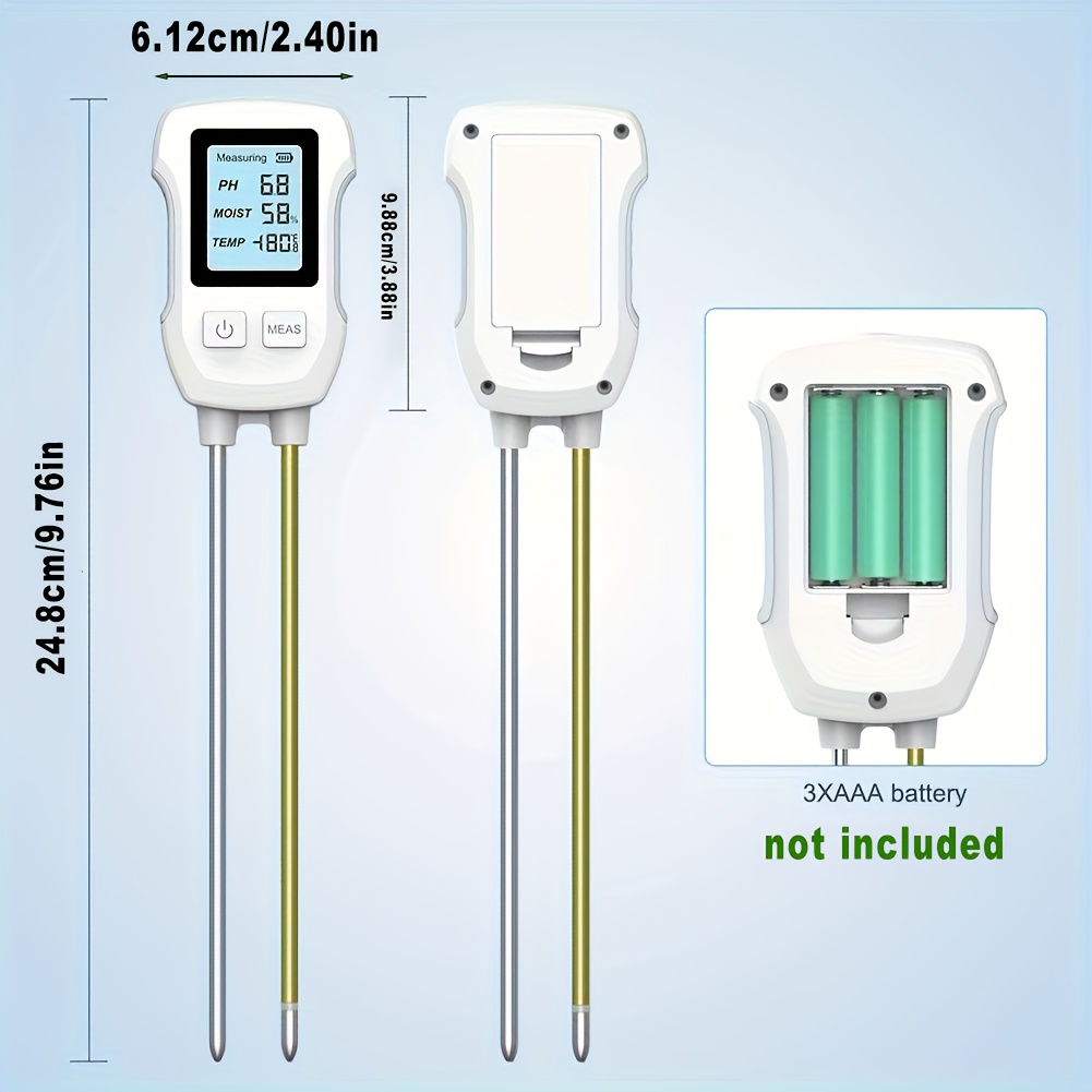 1pc 3-in-1 Soil Ph Tester Kit, Digital Lcd Display, Moisture & Temperature Measurement, Battery Operated (aaa), Durable Abs Plastic, , 0.01 Precision, For Plants & Flowers