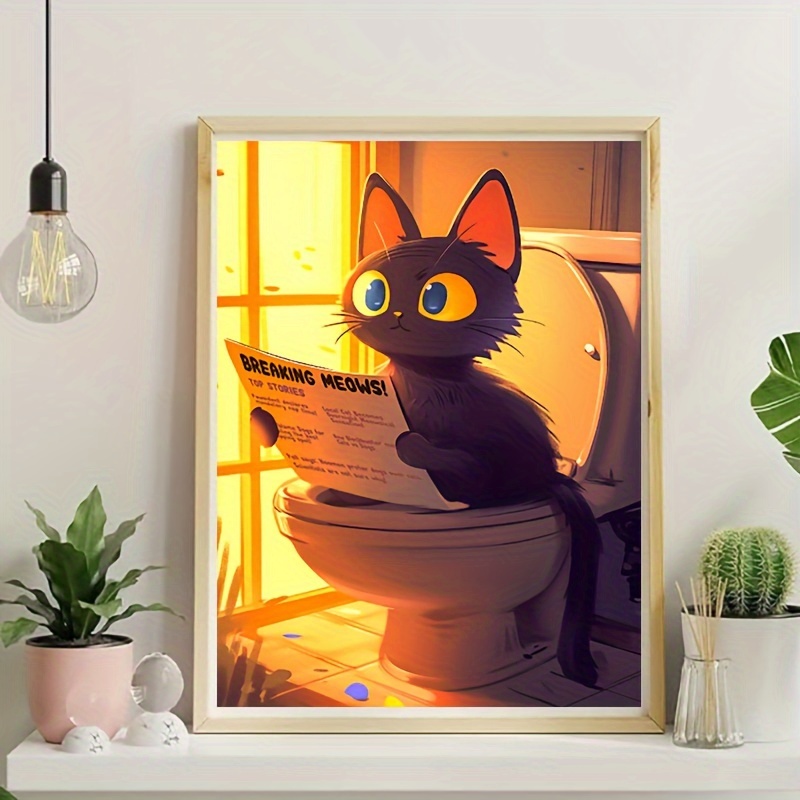 1ピース フレームレス 楽しいバスルーム猫ウォールアート バスルーム動物猫ポスター トイレ絵 壁飾り 楽しい猫バスルーム - Temu Japan