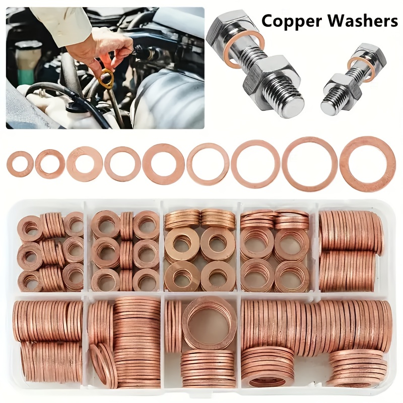 

/200pcs Universal Automotive Copper Washer Gasket Kit, Rectangular Shape, Sealing Rings For Oil Drain Plugs & Applications, With Auto Repair O-ring Set