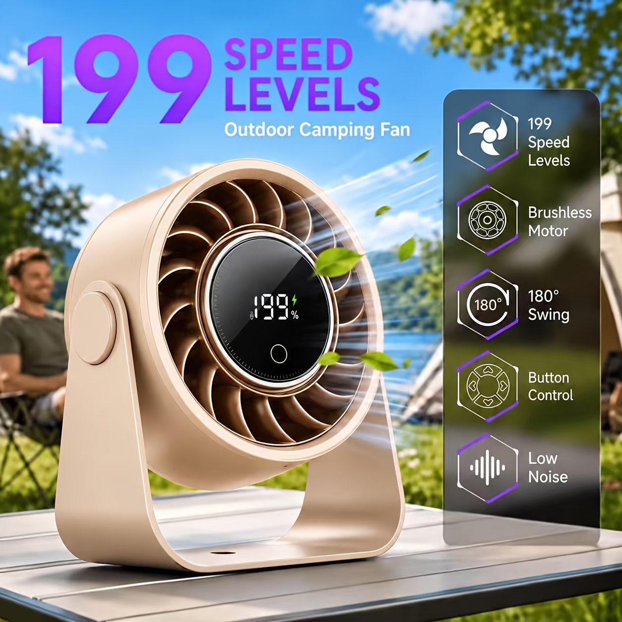 TEMU Portable Desktop Fan With Rechargeable Battery, Adjustable Wind Speed, Hung Or On A Desk, Lightweight And Portable, Suitable For Home, Office,