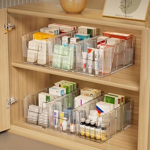 four compartment large capacity transparent household medicine storage box large capacity transparent divided box with 3 removable dividers suitable for countertop use multi purpose desktop medicine organizer design