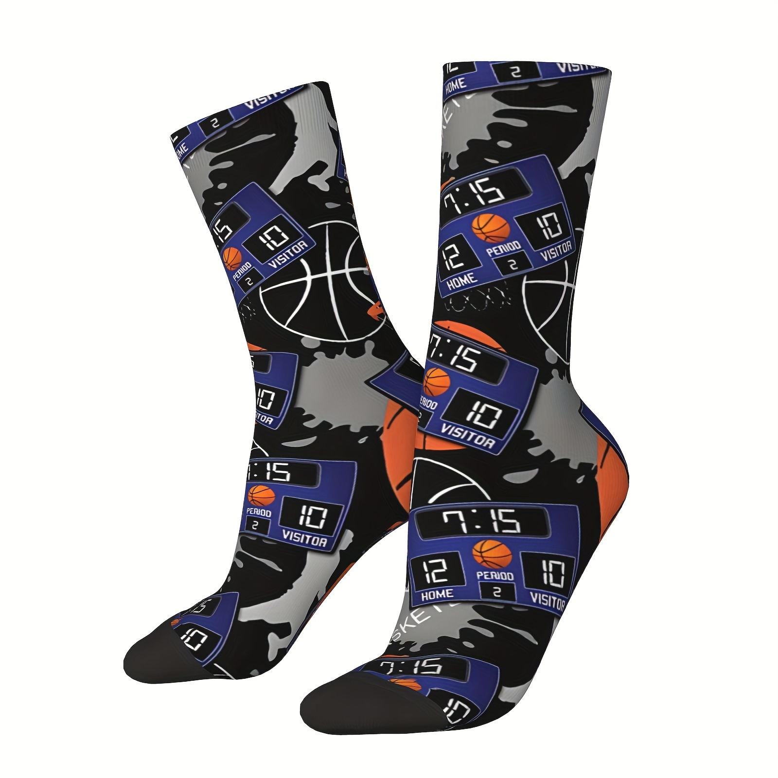 

Funny Basketball Scoreboard Crew Socks - Retro Hip Hop Style, Novelty Pattern, Breathable Polyester