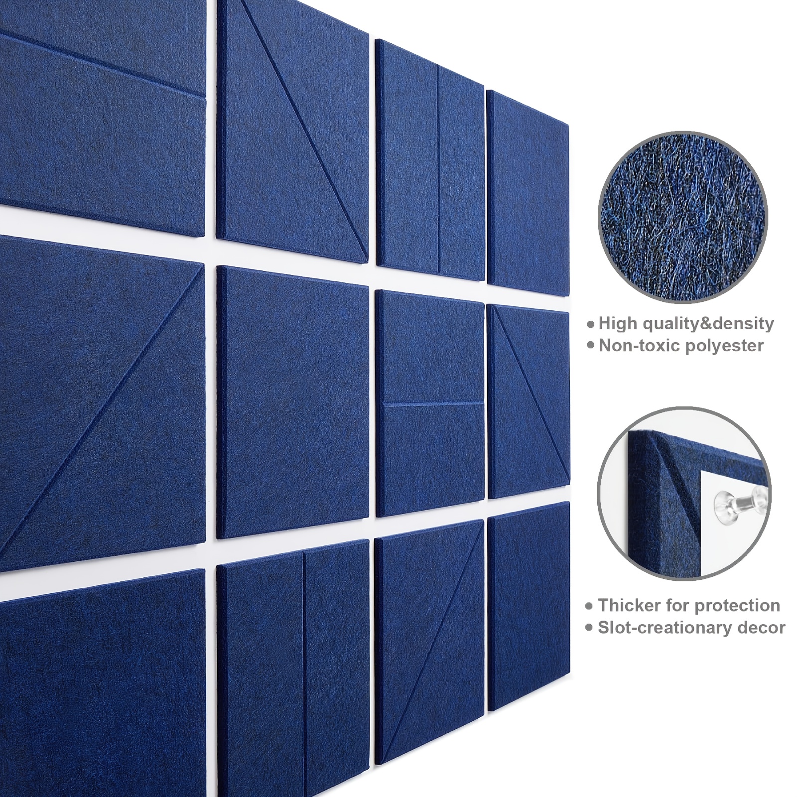 

12pcs Self-adhesive Acoustic Panels - 12"x12"x0.4" Soundproof Foam Wall Tiles, Decorative Felt Boards For ,