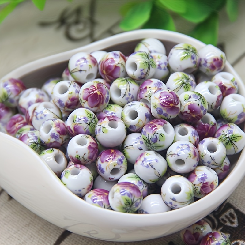 

30-pack Vintage Peony Floral Print Ceramic Beads, Handcrafted Jewelry Making Supplies For Diy Necklaces, Bracelets, And Craft Projects - Elegant Flower Design Ceramic Loose Beads (material: Ceramic)