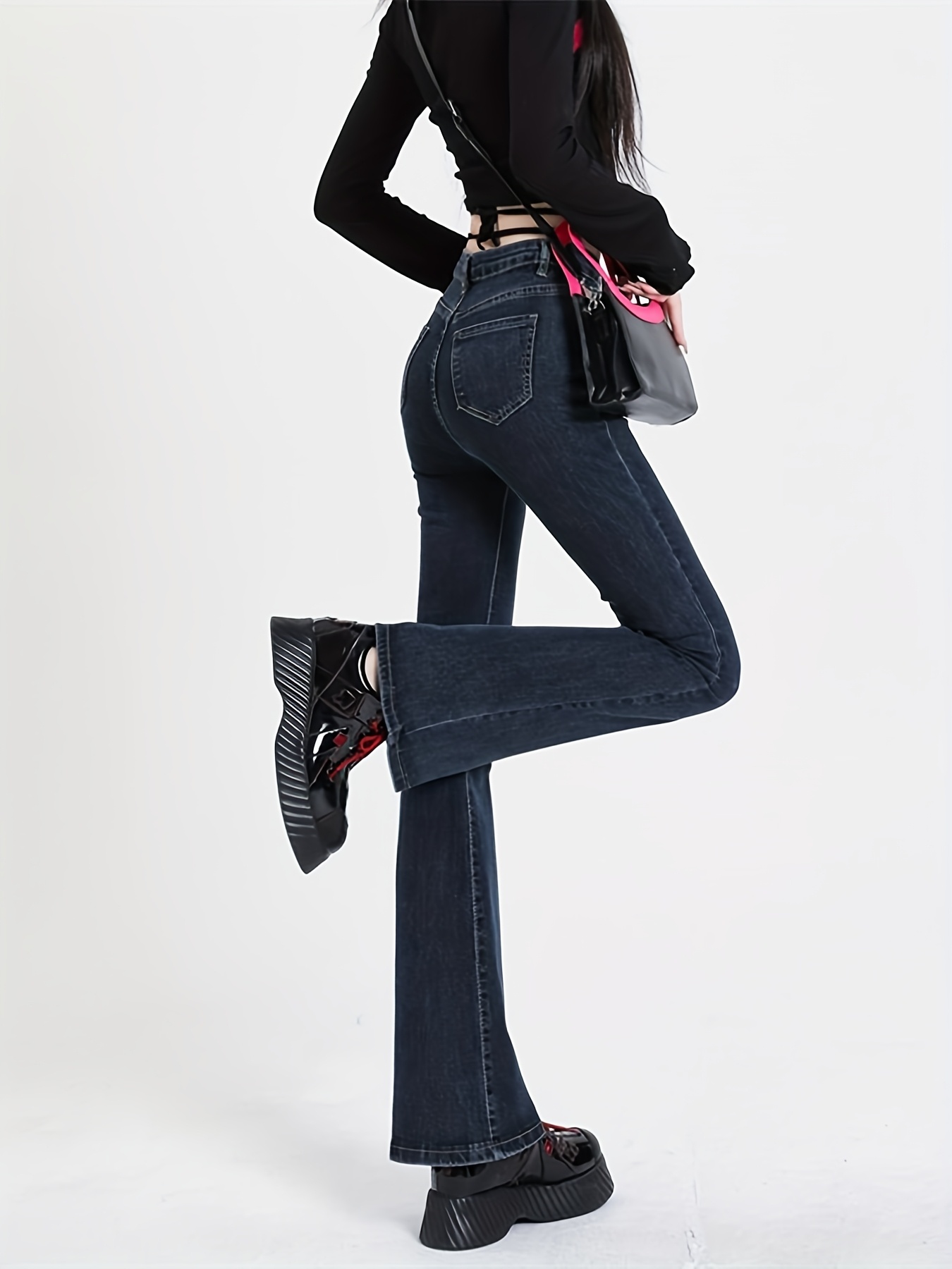 item picture womens high stretch flared jeans vintage fashion trousers with waist cinching and   lifting design comfortable for casual and   wear   in sizes xs xxl