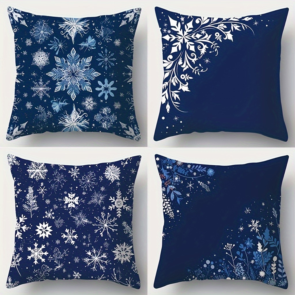 

Contemporary Theme Throw Pillow Covers Set Of 4 - Machine Washable Polyester Decorative Cushion Cases With Zipper For Home Decor, 18x18 Inches - Christmas Patterns