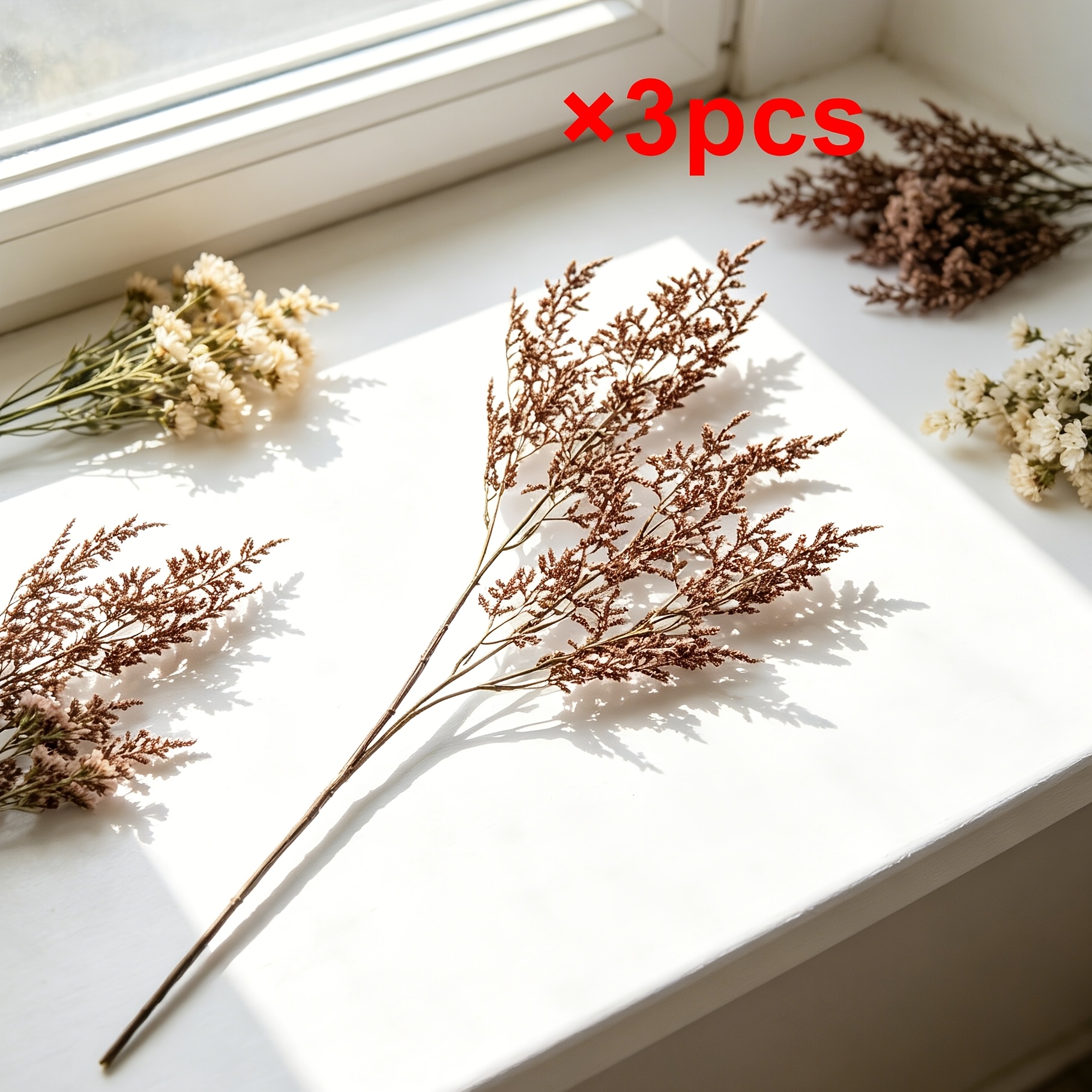 TEMU 3pcs Realistic Coffee Gypsophila Bouquet Suitable For Weddings, Uv/oxidation Resistant Artificial Flowers With Natural Faux Breath For Bridal