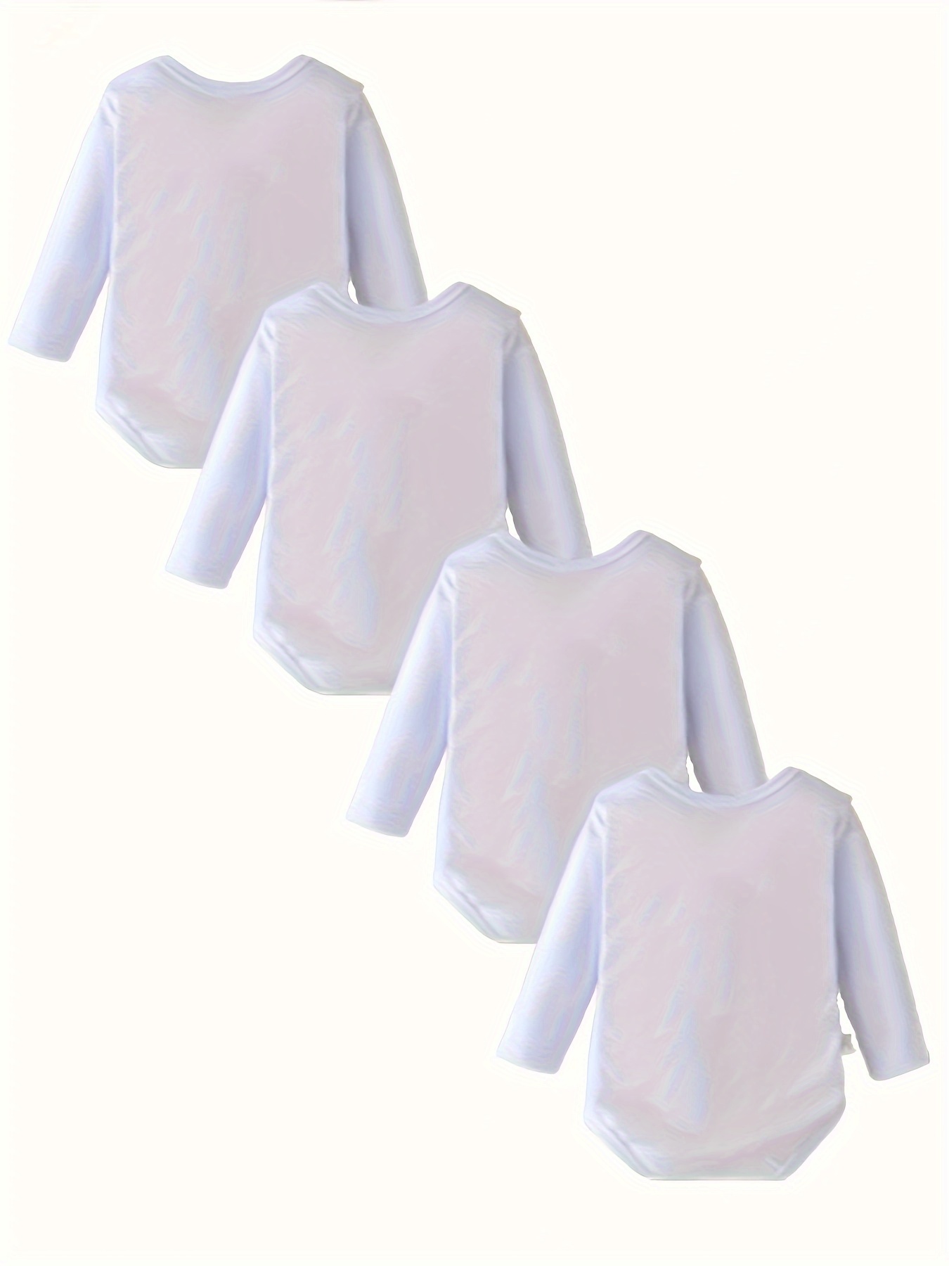 4pcs White Baby Romper Long Sleeve Solid Color Crawling Suit