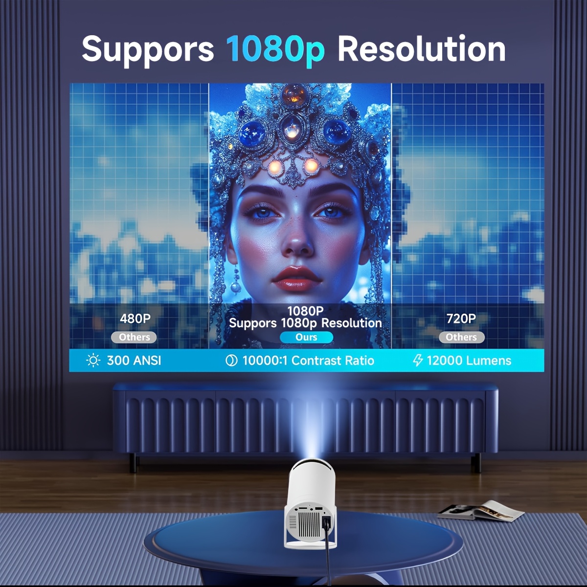 מקרן חכם מיני xya - 4k, תיקון אוטומטי, סיבוב °, wifi6 & wireless5.2, נייד לשימוש בבית ובמשרד, תואם לסמארטפונים/מחשבים ניידים/טלוויזיות hdtv פרטים 1