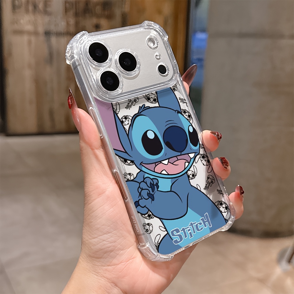 TEMU Чохол для телефону: Милий мультяшний чохол Disney Stitch для iPhone 17 16e 16 15 14 13 12 11 Mini Pro Max XR XSMAX 8 7 Plus, прозорий, м'який,