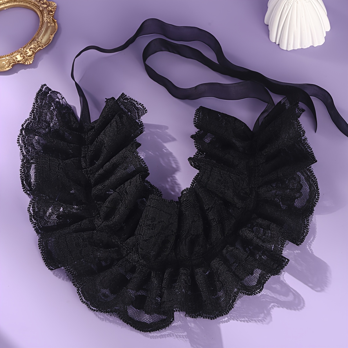 TEMU Vintage Court-style Lace Detachable False Collar With Removable Tie Ribbon, Versatile Layering Decorative Collar For Women