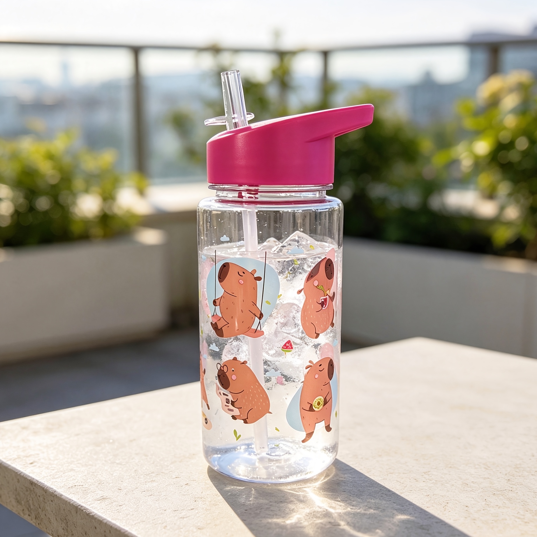 TEMU Vaso de agua de 500 ml con estampado de dibujos animados elegante, con , asa de transporte rígida, taza portátil a prueba de fugas para deportes
