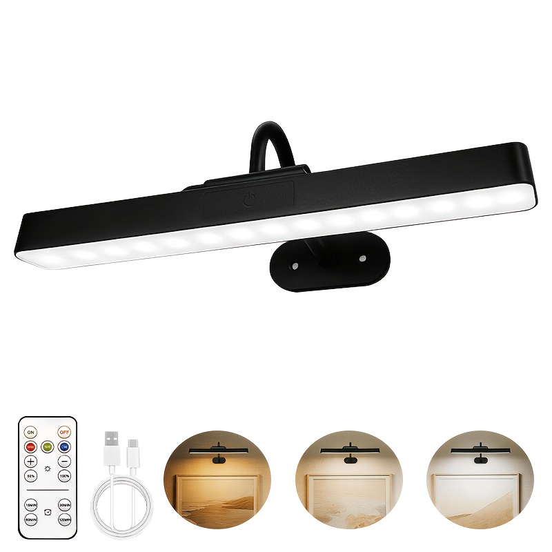 TEMU Amill Dimmable 3-color Rgb Led Picture Light With Remote Control & Touch Sensor, Rechargeable Battery- Wall Sconce Suitable For Gallery Artwork,