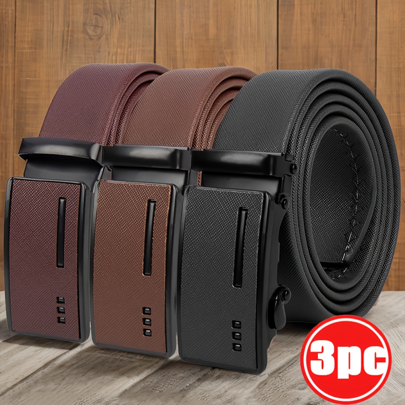 Image of Set Of 3 Men's Belts With Automatic Buckles, Trendy Korean Style, Suitable For Casual And Business Wear For Middle-aged And Young Men
