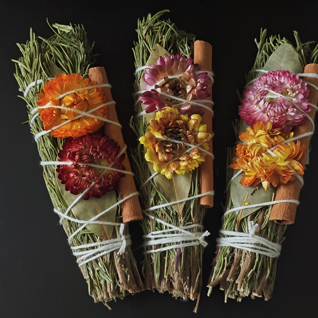TEMU 3 Stuks Rosemary, Cinnamon, Plant Fragrant Leaves, En Kleurrijke Daisy Combinatie Stok, Plant Stok, Purificatie, Vakantiecadeaus, Huisdecoratie,