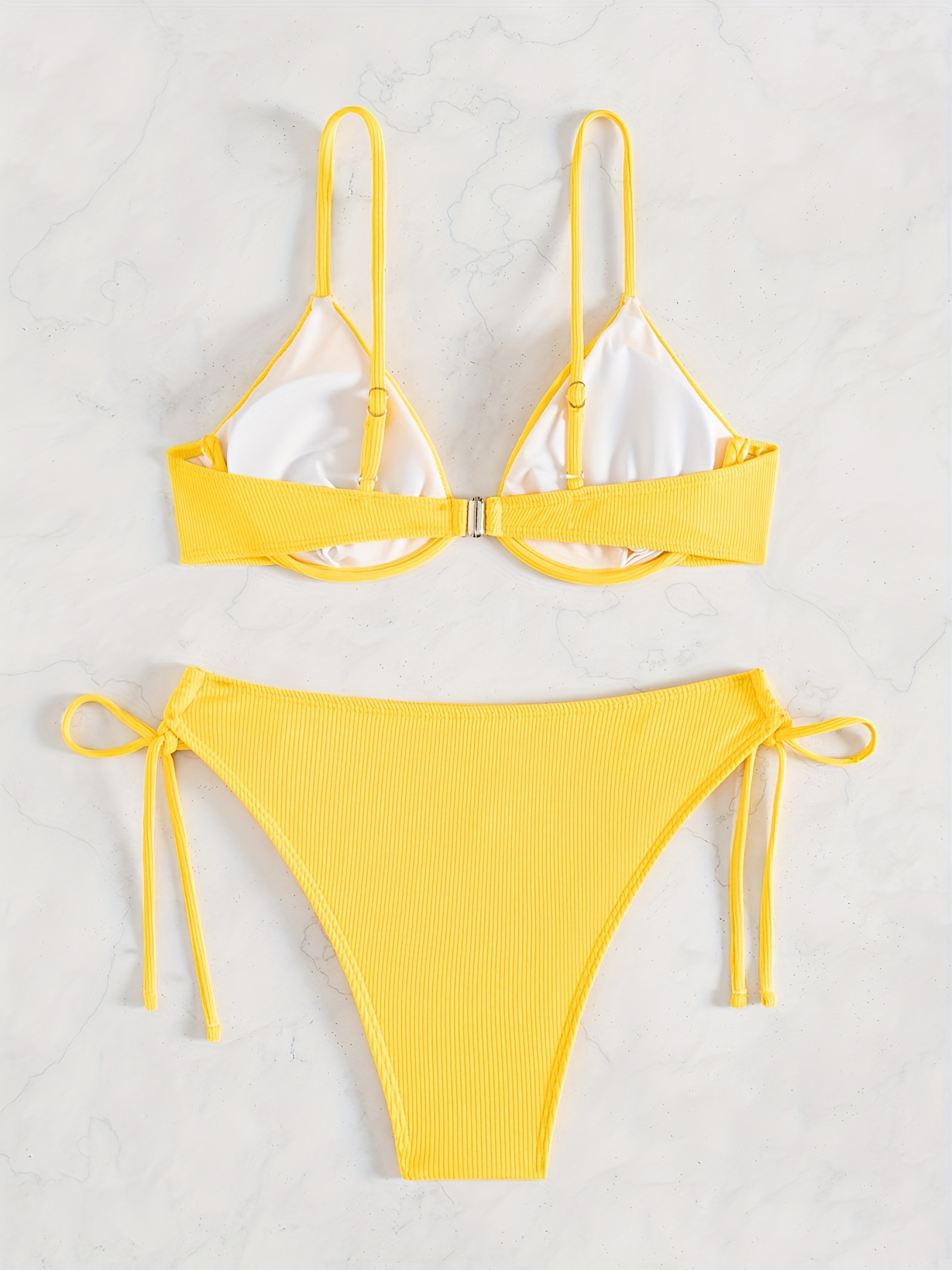 2024 New Arrival - Vibrant Yellow Strapless Bikini Set with Steel Support & Tie-Up Design for Women, High Stretch Polyester Blend, Perfect for Swimming & Beach, Beach Attire|Vibrant Swimsuit|Stretchy Fabric