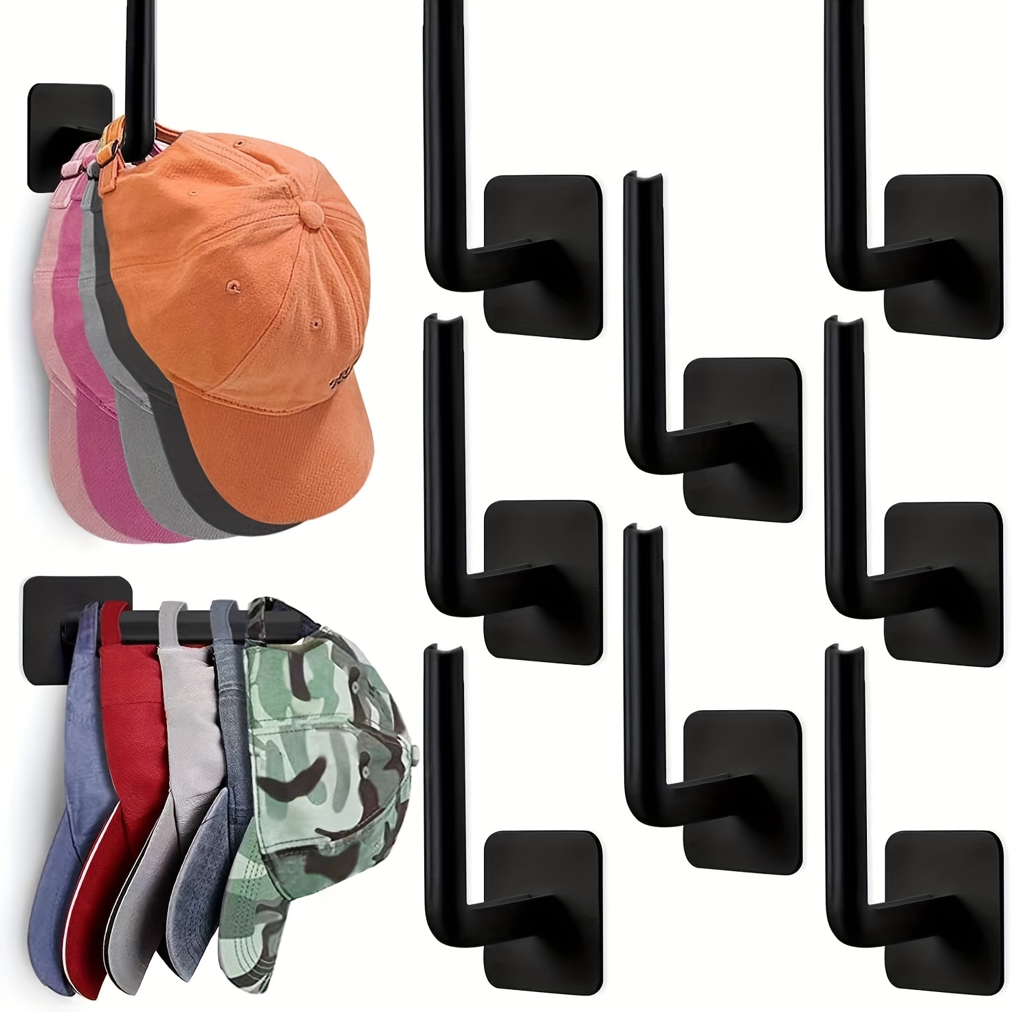 TEMU 8pcs Set Of Self-adhesive Hooks For Hats And Towels - - Storage Solution For Your Entryway, Bathroom, Or Bedroom - Versatile And Non-porous Household Hooks